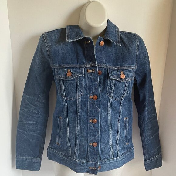 Madewell Denim Jacket Womens Blue Distressed Classic Cotton Indigo Relaxed - Picture 1 of 9